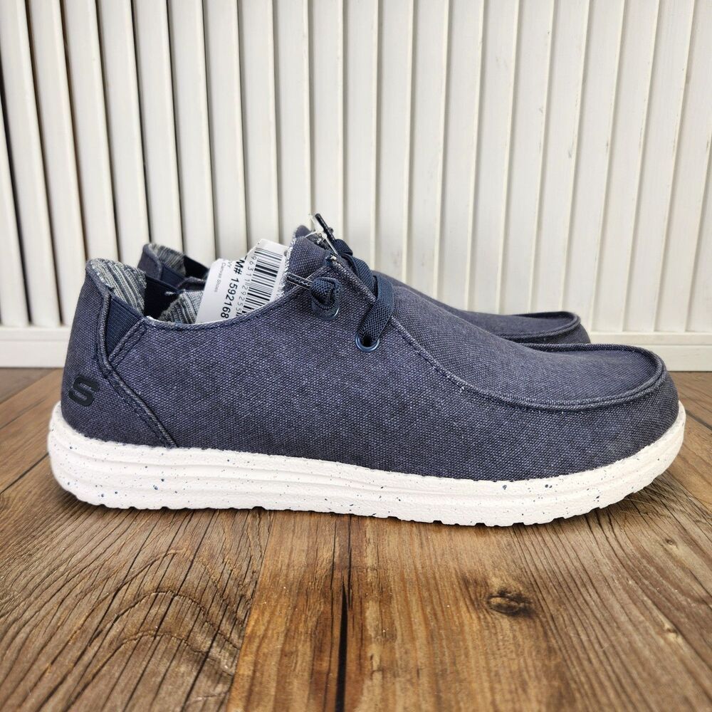 Skechers Relaxed Fit Canvas Loafers Mens Size 8 Navy Blue Slip On Casual Shoes